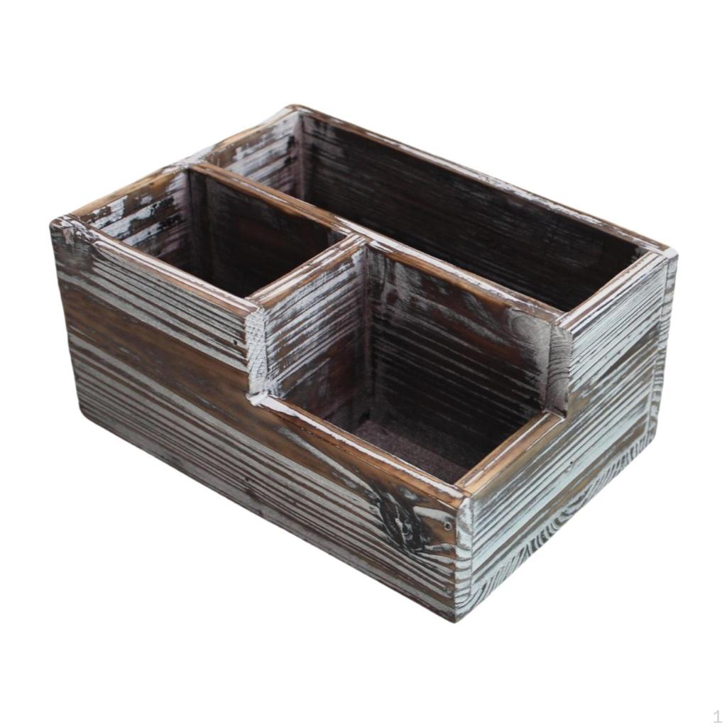 Desk Organizer Wood Pen Holder Portable Compartments Desktop Storage Remote Control for