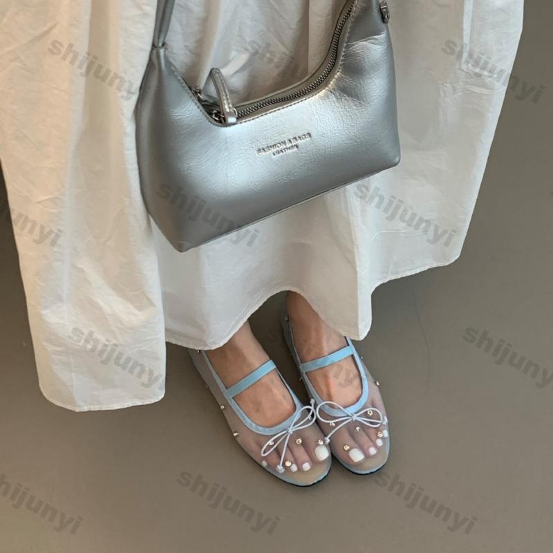 Women Flat Bows Single Shoes Summer New Fashion Shallow Ladies Elegant Ballerinas Shoes Soft Flat Outdoor Casual Mary Jane Shoes