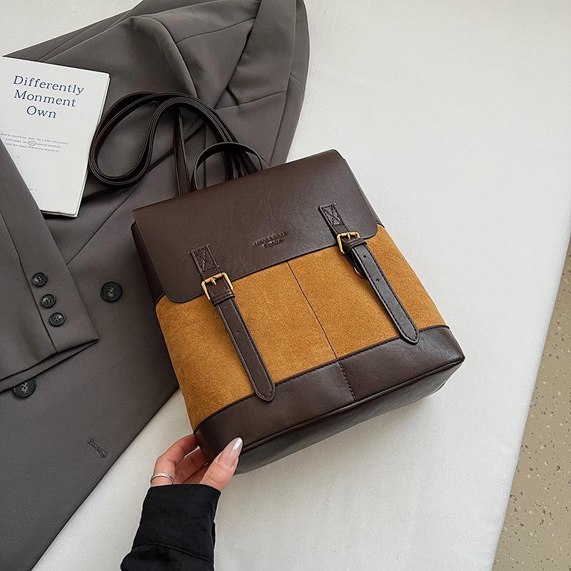 Autumn New Contrasting Color Backpack 2025 Large-capacity Fashion Casual Bag European and American Retro Multi-purpose Backpack Shoulder Bag