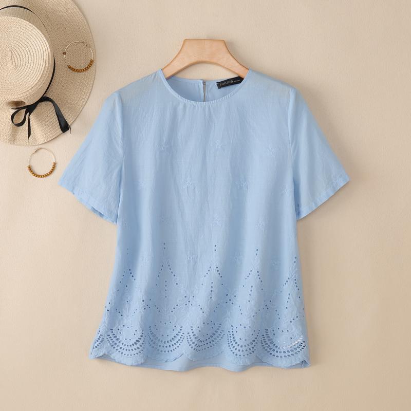 

ZANZEA Женские летние футболки с вышивкой, повседневные, с круглым вырезом и коротким рукавом 5XL синий