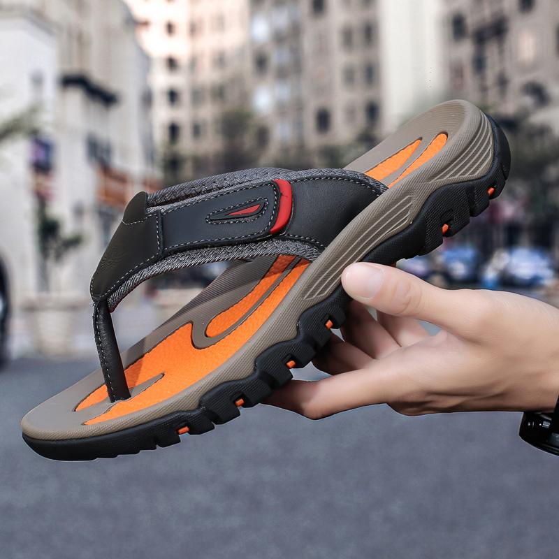 Fashion Genuine Leather Cool Summer Flip-flops Mens Breathable Outdoor Walking Sandals Antiskid Sports Slippers Quick Dry Beach Sandals