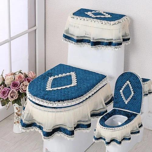 Μαξιλάρι τουαλέτας με δαντέλα Four Seasons Σετ καθίσματος τουαλέτας με εκτύπωση φανέλας τριών τεμαχίων με φερμουάρ σε σχήμα U Beauty κάλυμμα για τη σκόνη τουαλέτας