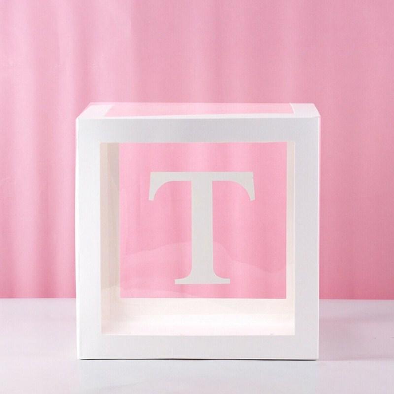 Clear Balloon Box with 26 White Letters for Birthday Party and Baby's First Birthday Decoration