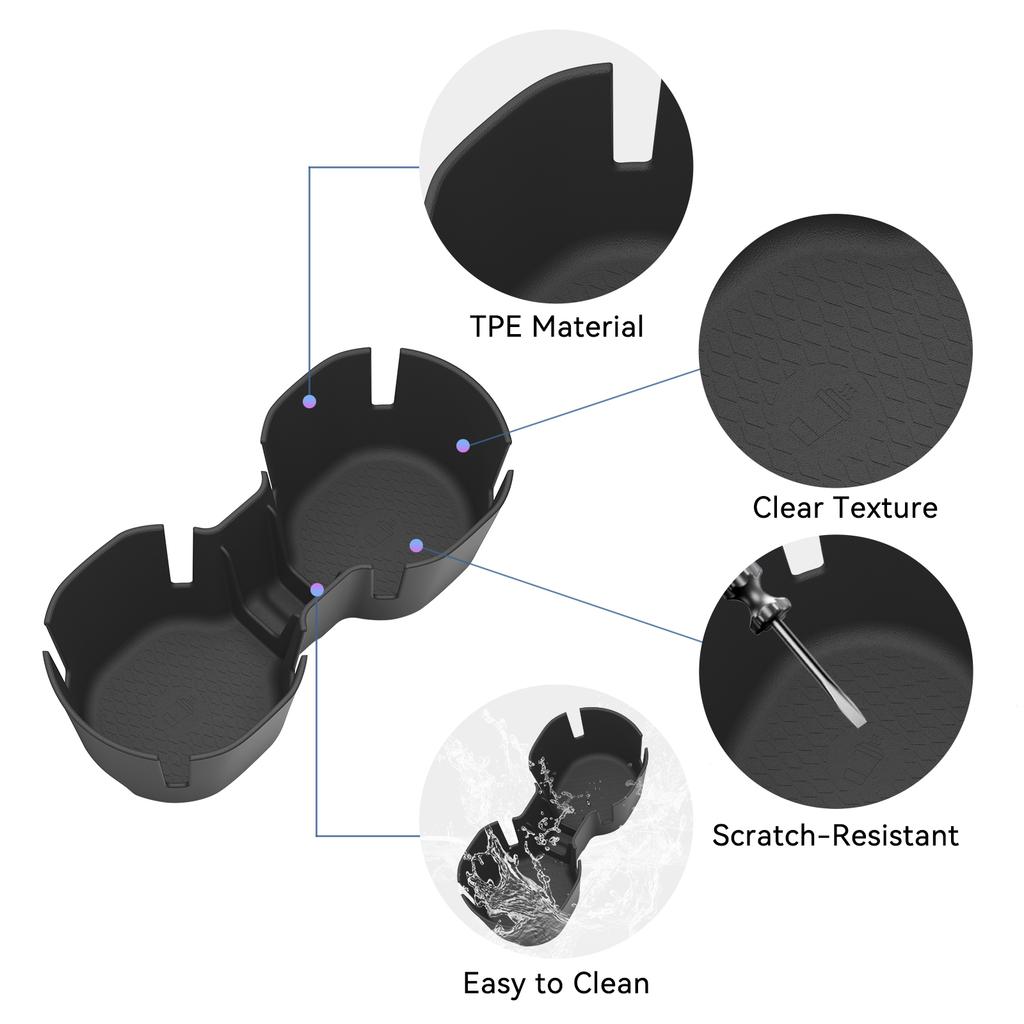 LUCKEASY for Volvo EX90 2025 2026 Car Central Console Water Cup Holder Tray TPE Cup Box Tidying Black