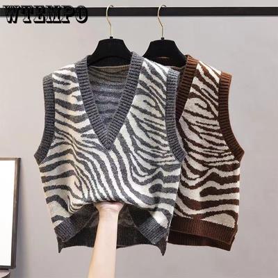 Neuer Damenpullover Weste Herbst Ärmellos Gestrickt Damenpullover Winter Zebramuster Koreanische Ausgabe