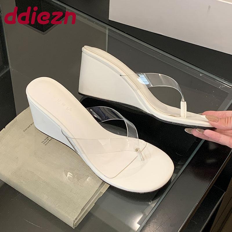 Fashion Fashion Transparent Women Wedges Slippers Shoes Female Flip flops Sandals Slides Round Toe Ladies Wedges Slippers Shoes Pumps