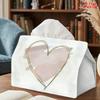 2D Flat 1pc, Tissue Box. Golden Heart Pink Pattern Napkin Dispenser, Reusable, Daily Desktop Tissue Organizer, Suitable for Kitchen Living Room Bedroo