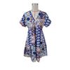 Women's Vintage Floral Print V-neck High-waisted Batsleeve Holiday Dress