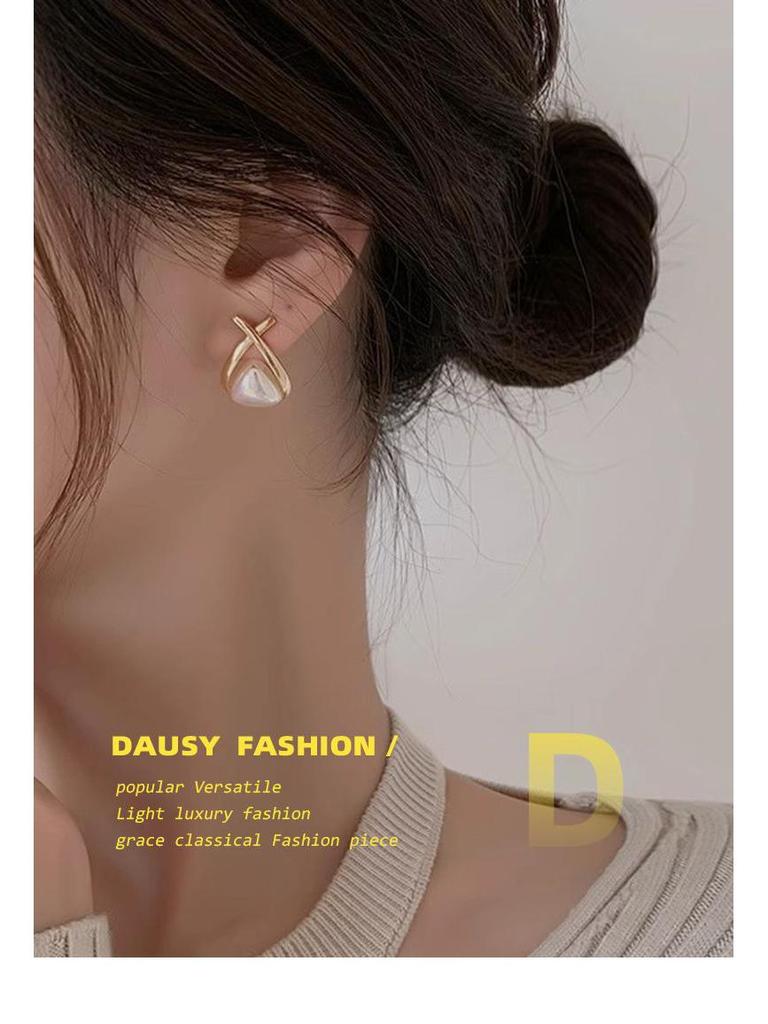 925 Silver Needle French Cross Earrings - Elegant High-End Studs