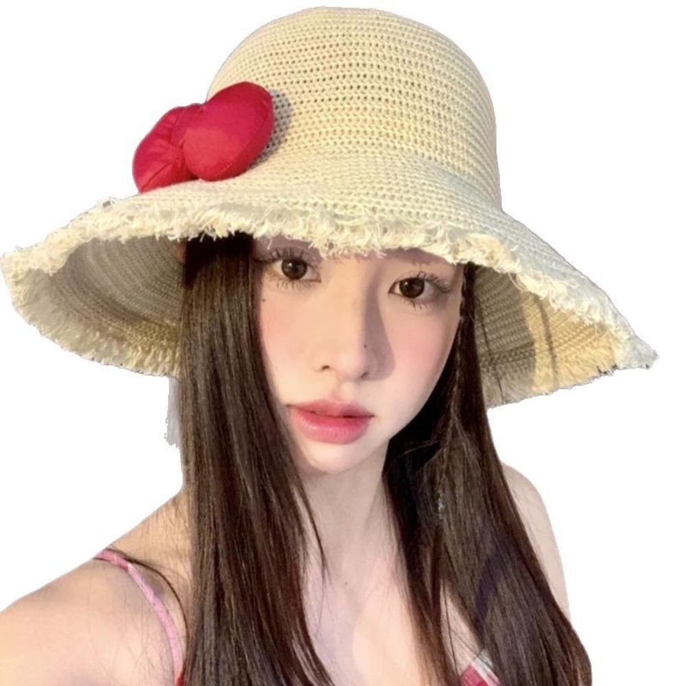 Breathable Woman's Straw Hat Elegant Lace Brim Sunshade Cap Casual Big Bowknot Sun Hat  Girls