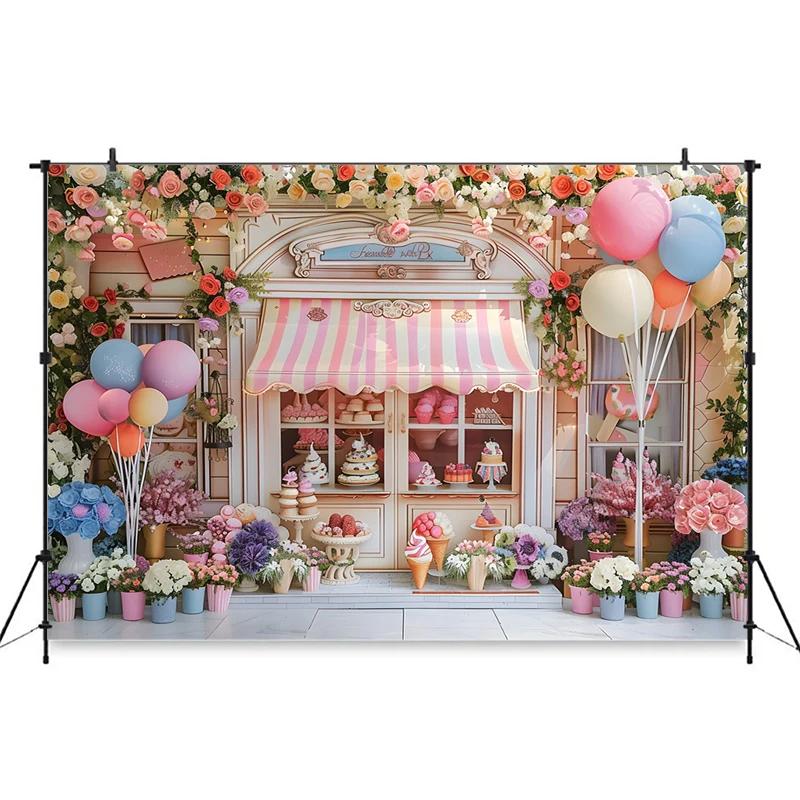Ice Cream Backdrop For Photography Cake Crush Dessert Shop Balloon Flower Background Wedding Birthday Party Decoration Backdrops