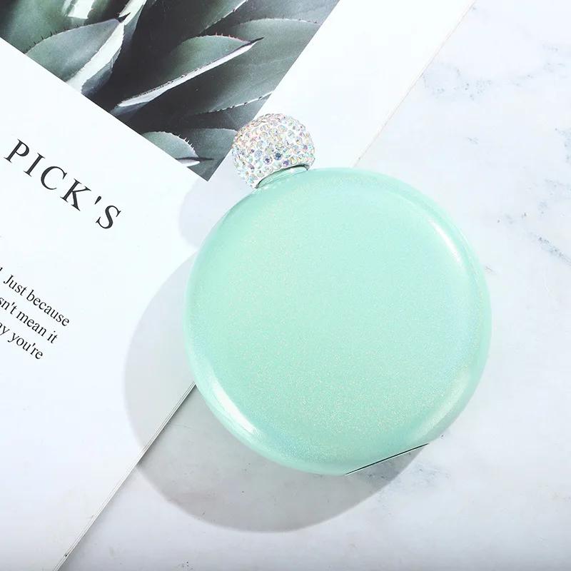 

Радужная круглая фляжка с двойными стенками, маленькая фляжка для ликера, забавная хрустальная фляжка из нержавеющей стали, переносная фляжка с хрустальной крышкой