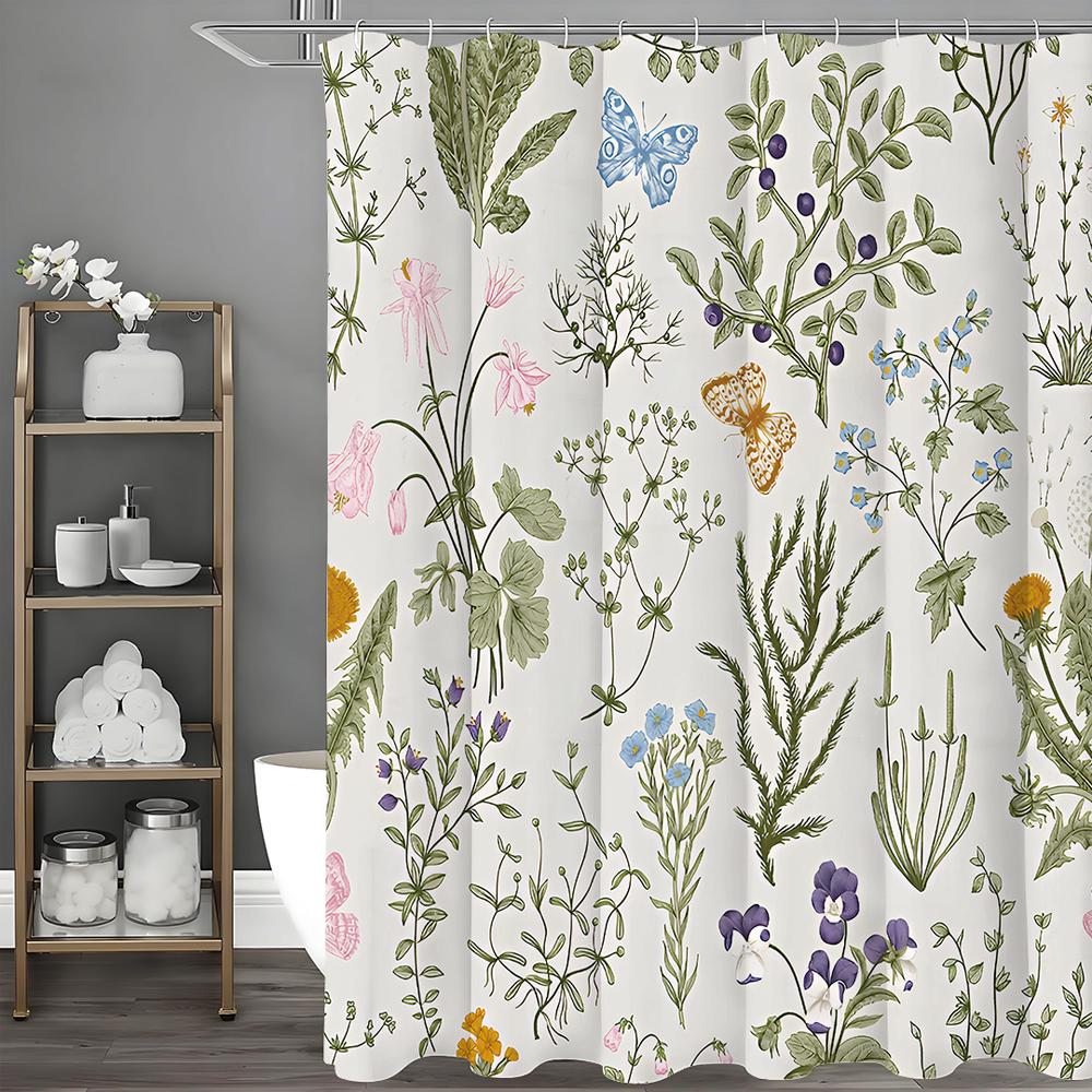 

Цветочная Растение Занавеска для душа, Декоративная занавеска для душа для ванной, Водонепроницаемая занавеска для душа с крючками 90*180cm