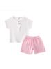 Kids' Cotton-Linen Summer Set: Short Sleeve Top & Shorts - Unisex Baby and Toddler Two-Piece Solid Color