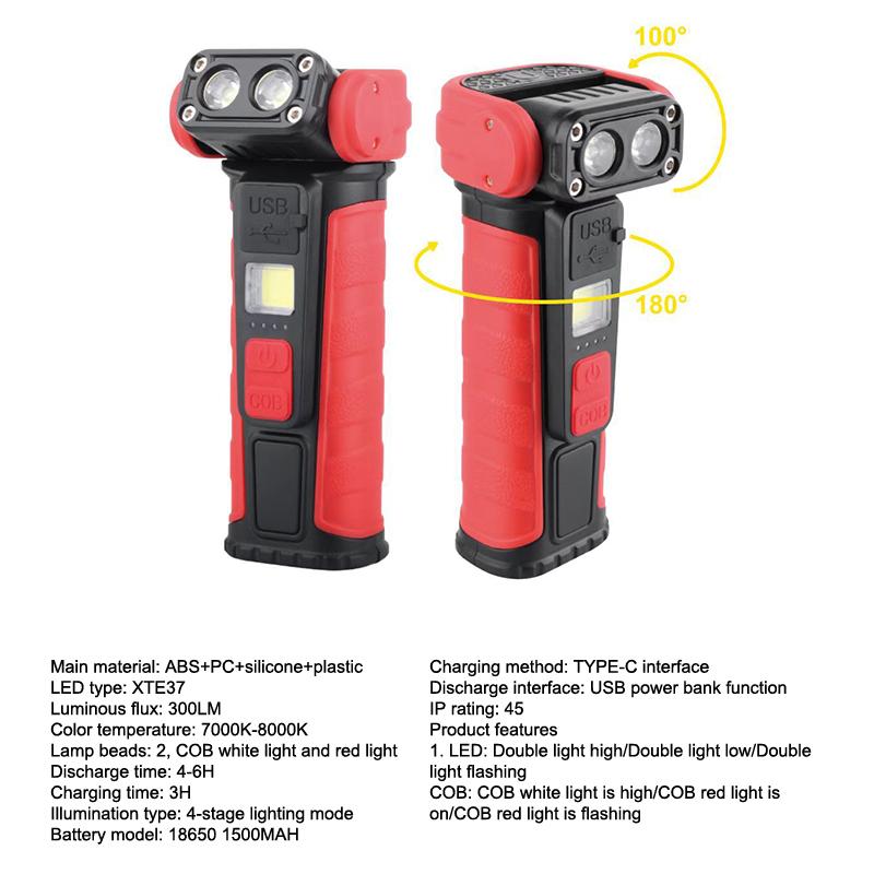 Magnetic Cob Work Light - Super Bright Flashlight With Pen Clip Multi-Functional Outdoor Night Emergency Maintenance Light