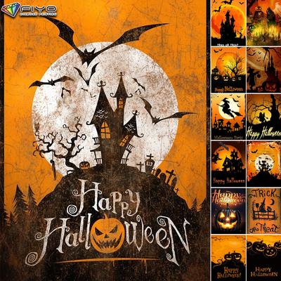 5D-Diamant-Malerei, Halloween-Kürbis und Hexenschloss, DIY-Diamant-Stickerei, Strass-Heimdekoration
