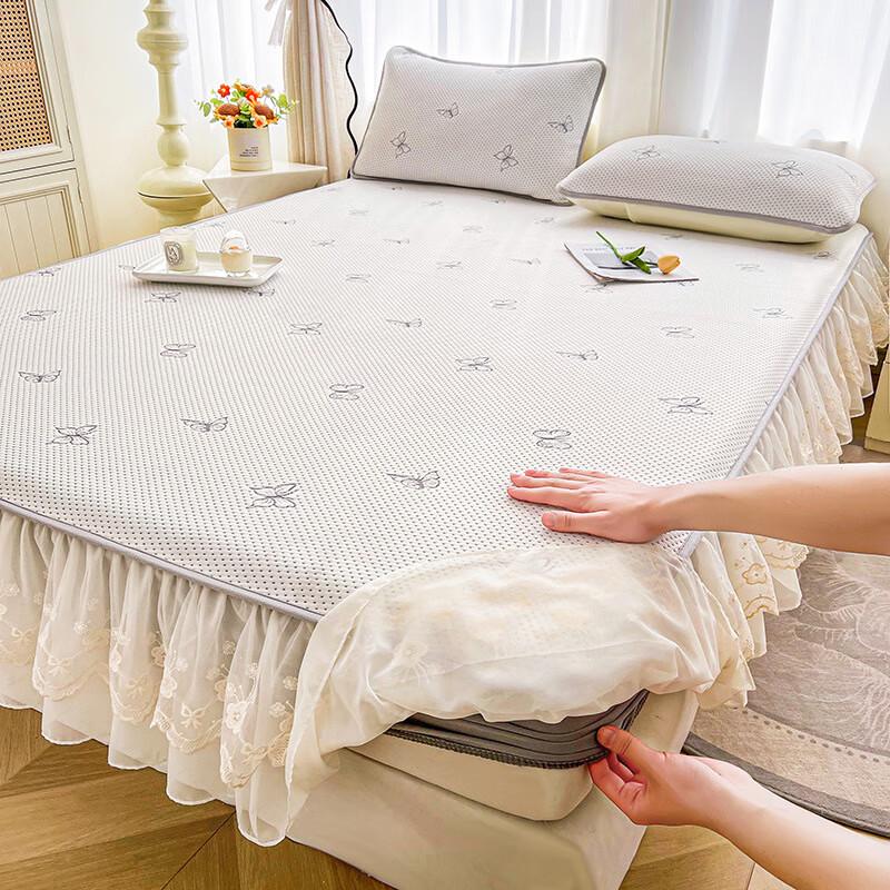Yuanzu Lace Ice Silk Cooling Mat 3-Piece Bed Skirt Set