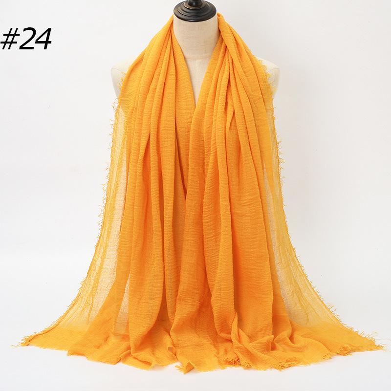 Solid Color Wrinkled Cotton-Linen Feel Women's Headscarf with Fur Edge
