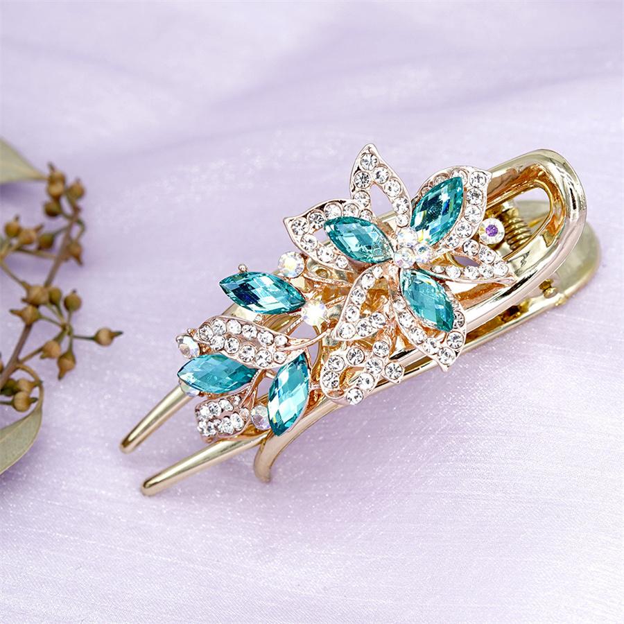 Elegant Crystal Double Flower Hair Claw Hair Grab Duckbill Clip For Women Headdress Hair Accessories Rhinestone Hairpin Headwear