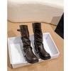 2025 New Maillard Mid-tube Martin Boots Women's Retro British Inner Height-increasing Thick Heel Pleated Stacked Pants Tube Short Boots