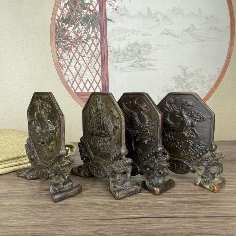 Bronze Four Beasts Eight Trigrams Qinglong White Tiger Zhuque Xuanwu Decorative Crafts Home Office Ornaments