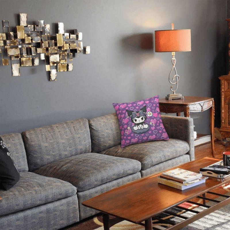 Custom Modern Cute Sanrio Kuromi Anime Cushion Cover Velvet Kawaii Cartoon Pillow Case Home Decor