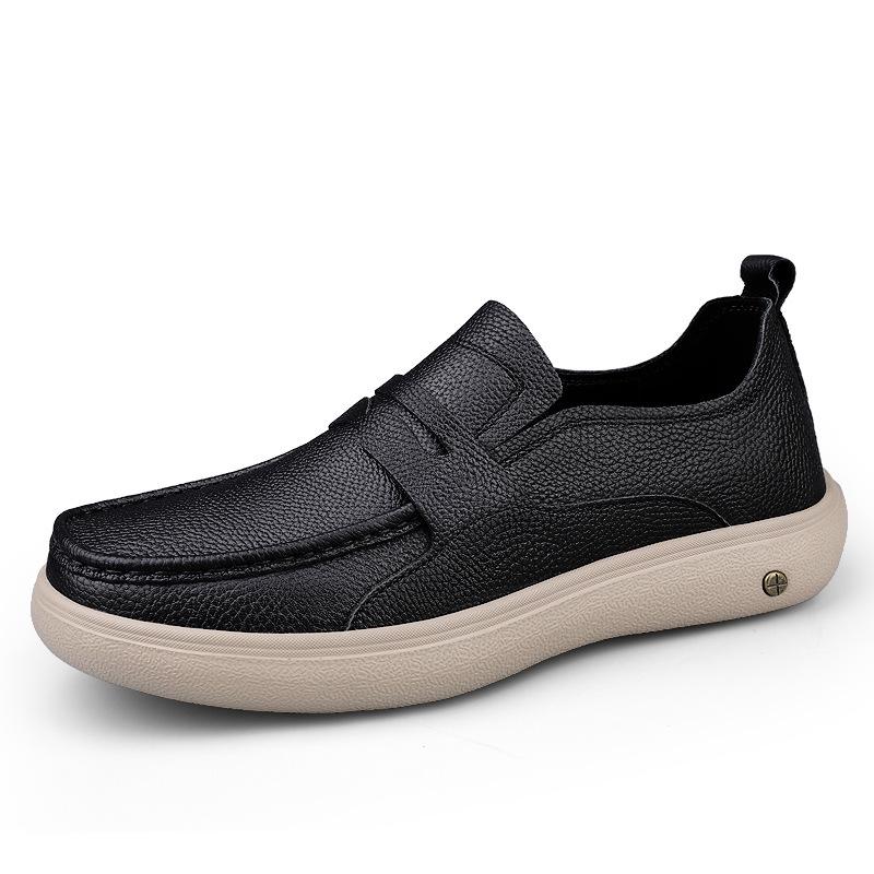 Men s Wide Fit Leather Slip-On Loafers with Anti-Slip Thick Sole 42