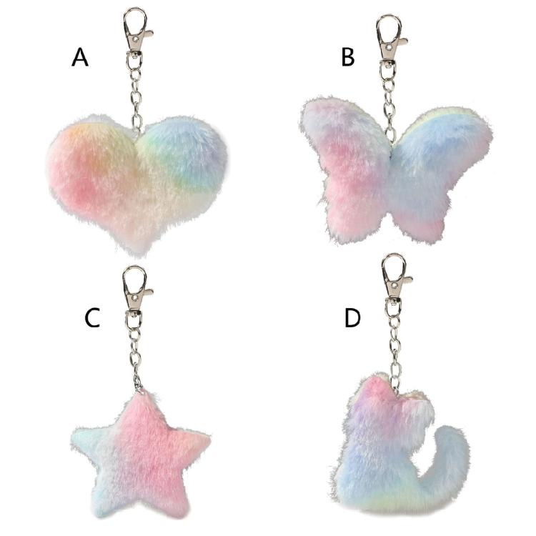 Butterfly Keychain Rings Cute Cat Keychain Pendant Plush Car Keyring Decoration