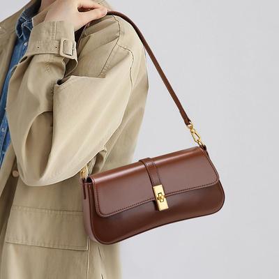 Genuine Cowhide Leather Women's Square Shoulder Bag, Simple Flip Cover, Crossbody, Suitable for Shopping, Can Hold Mobile Phones