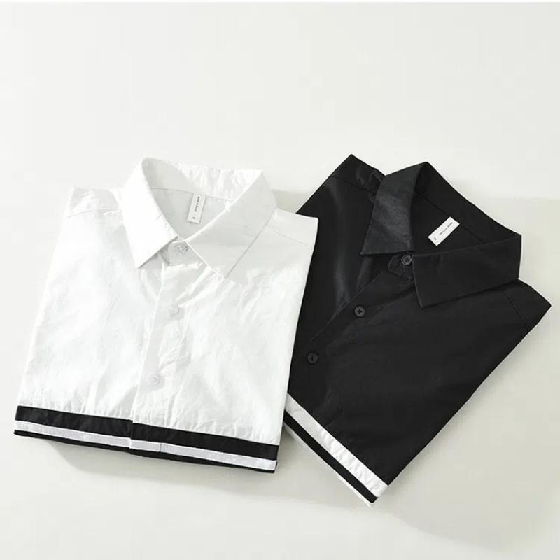 Frühling und Sommer Herren Langarmhemden Reine Baumwolle Freizeit-Top Koreanische Version Reverskragen Patchwork-Hemd Jugend Beliebt Herrenbekleidung