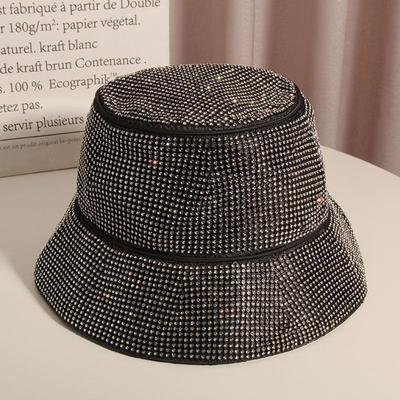 2023  Rhinestone Shiny Bucket Hat Women Men Fashion Party Crystallne Texture Panama Handmade Punk Bob Sun Cap
