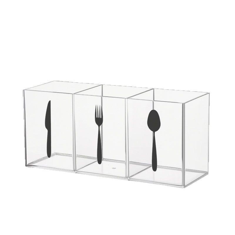 Cross-border Dropshipping Silverware Dispenser: 3-Compartment Black & White Holder for Knives, Forks, and Spoons