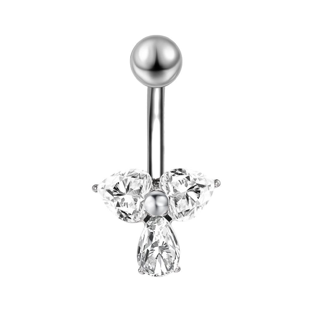 Stainless Steel Zirconia Navel Ring with Inlaid Diamond