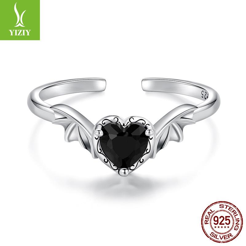 

Black Zirconium Love Wing Ring Male Retro Personality Neutral Ins Wind Ring Female Light Luxury one size fits all