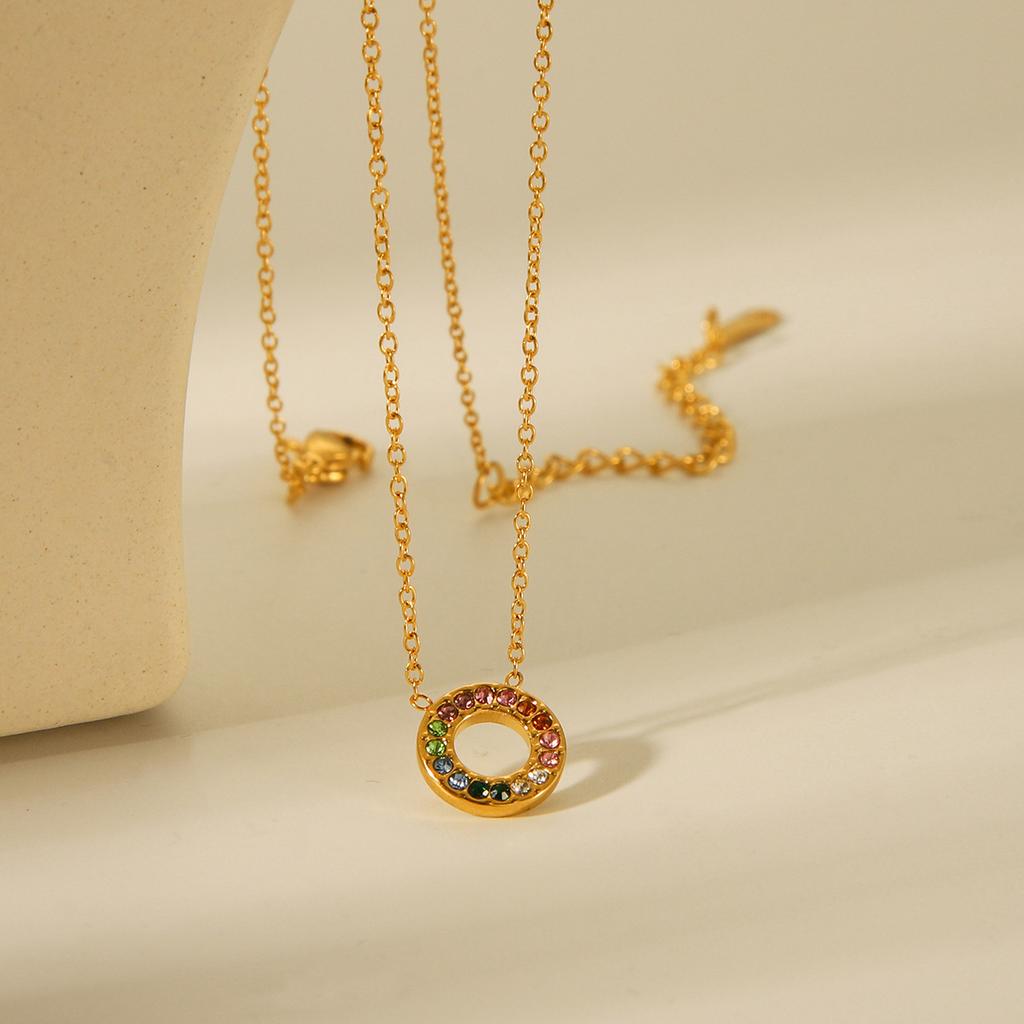 Fashion Titanium Steel Necklace with Multicolor Zircon Inlay Elegant High-End Necklace