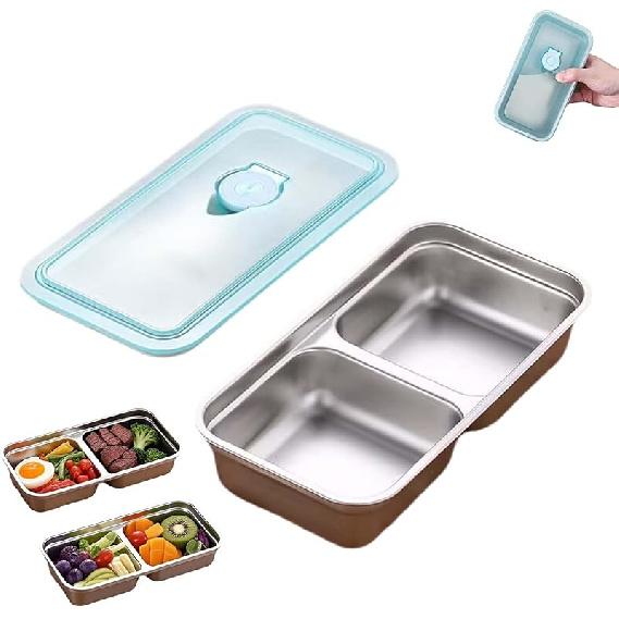 Reusable Stainless Steel Snack Containers with Lids, Stainless Steel Double Compartment Snack Box Containers Condiment Lunch Container with Lids, for 1Pcs