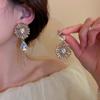 Diamond-set geometric love flower earrings Dongdaemun design fringed stud earrings earrings temperament earrings women