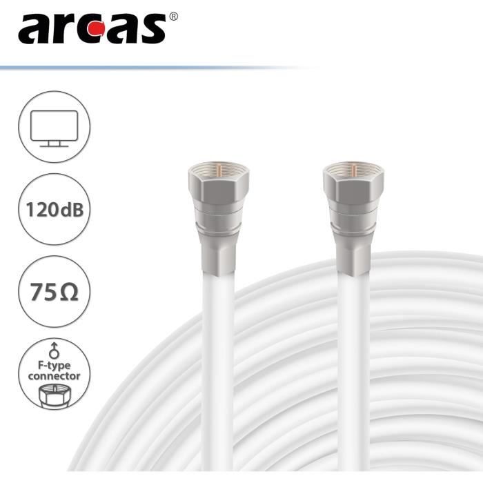 Câble Satellite - ARCAS - HDTV - 100 Mètres - Protection Contre Interférences - Gaine Plastique Blanche