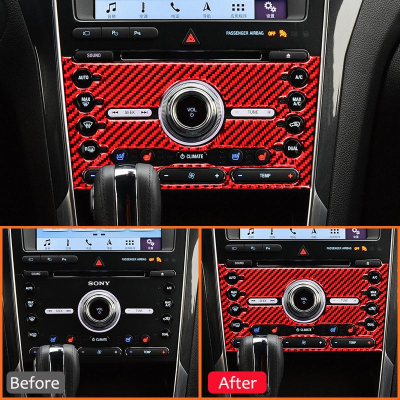 For Ford Explorer Carbon Fiber Auto Central Console Radio CD Control Panel Modification Decoration Sticker Interior Accessories