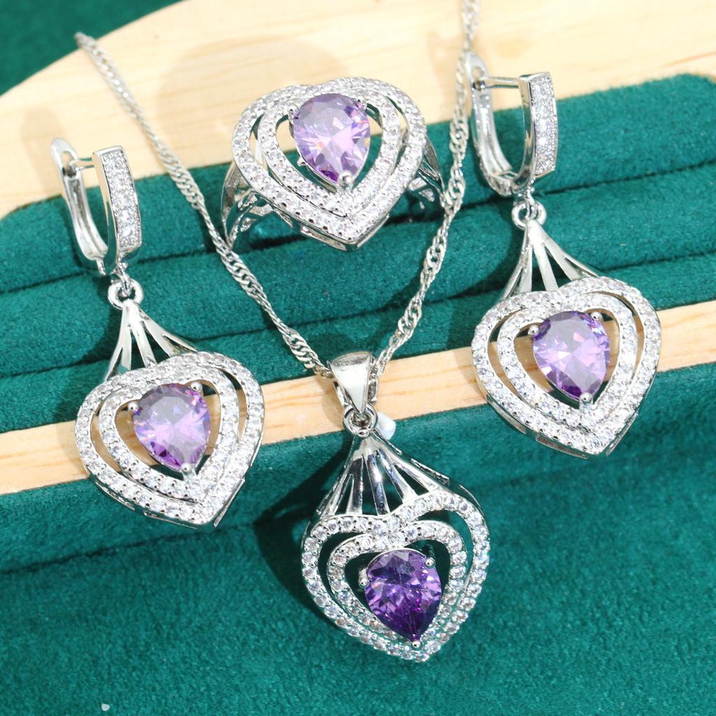 Heart Shaped Explosive Micro Inlay Jewelry Europe and The United States Hot Anti Allergy Zircon Necklace Earring Jewelry Set