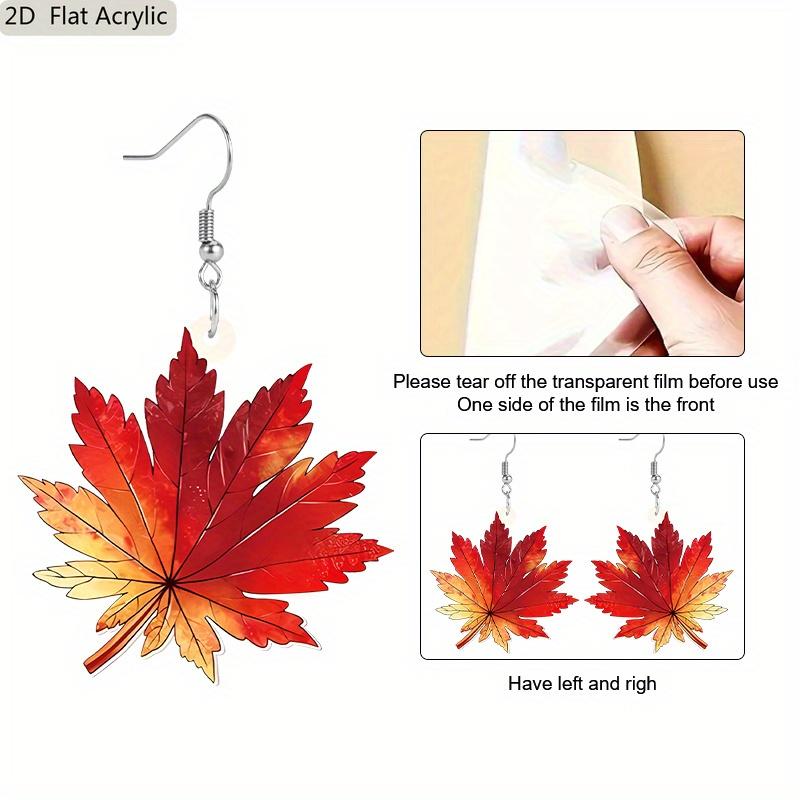 2D Platta Röd Lönnlöv Mönster Akryl Hängande Örhängen Kanadas Nationaldag Höst Tacksägelse Gåva Damsmycken