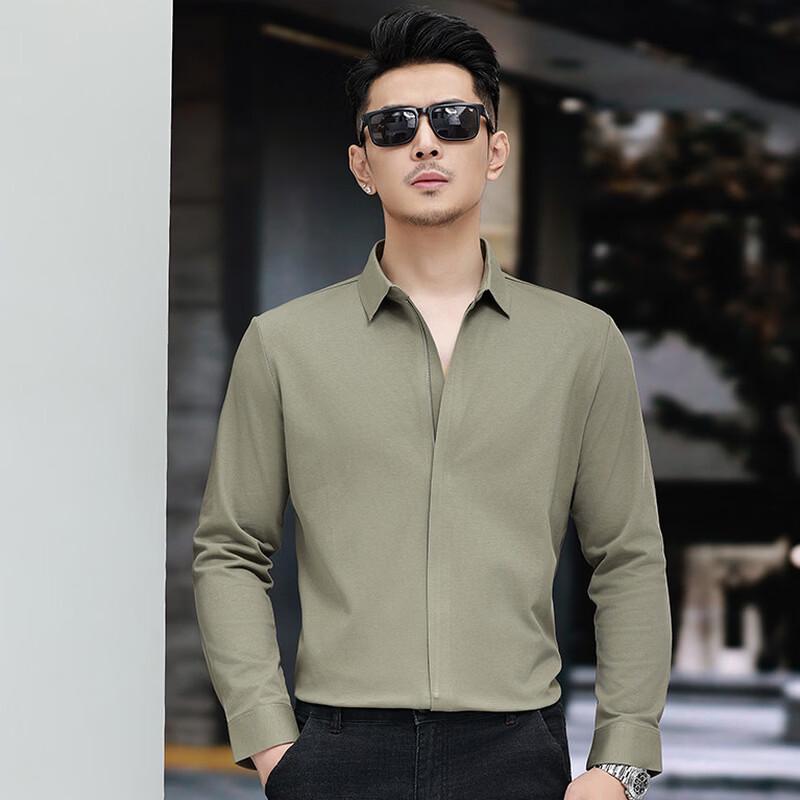 Tucano Men's Casual Zipper Long-Sleeve Lapel Shirt