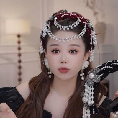 New Detachable Pearl Tassel Headband Ethnic Style Wide-format Bridal Headdress Pearl Headband Hair Accessory