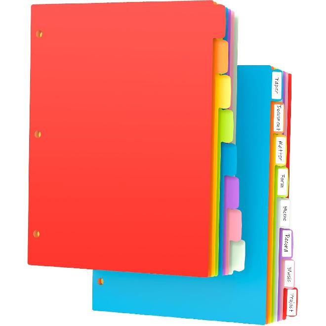 Binder Dividers with Tabs, 16Pcs/2 Set 3 Ring Binder Dividers, 3 Hole Punched Dividers Index Write on Tab Dividers Colored Letter Size for School Rainbow