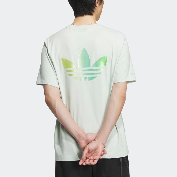 Adidas Originals Trefoil Gradient Logo Print Sports Short Sleeve T-Shirt Men Tops Linen-Green IK8682