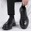 Black leather shoes men's business dress autumn and winter young people British casual soft sole heightening wedding shoes men's