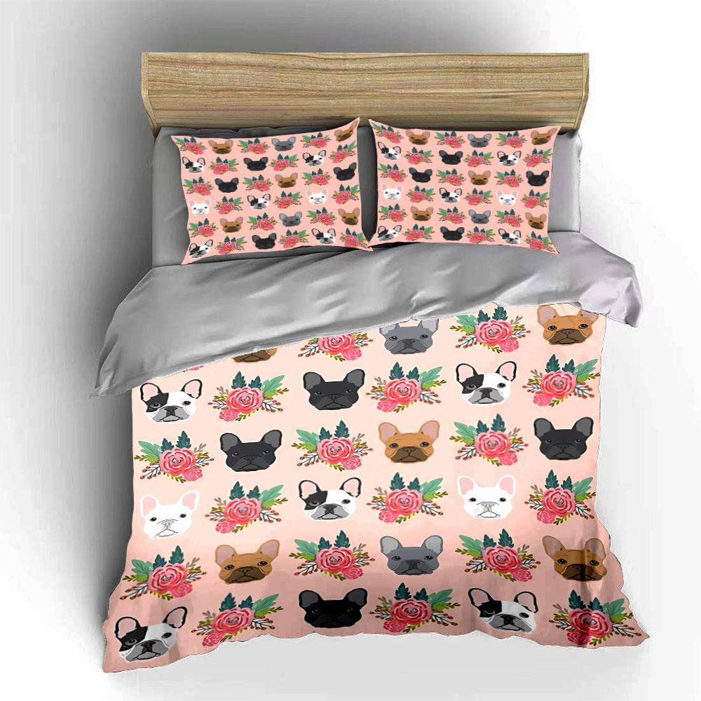 Set Copripiumino con Fantasia Floreale di Bulldog Francese Copripiumino Federe  (1*Copripiumino 2*Federe, senza piumino)