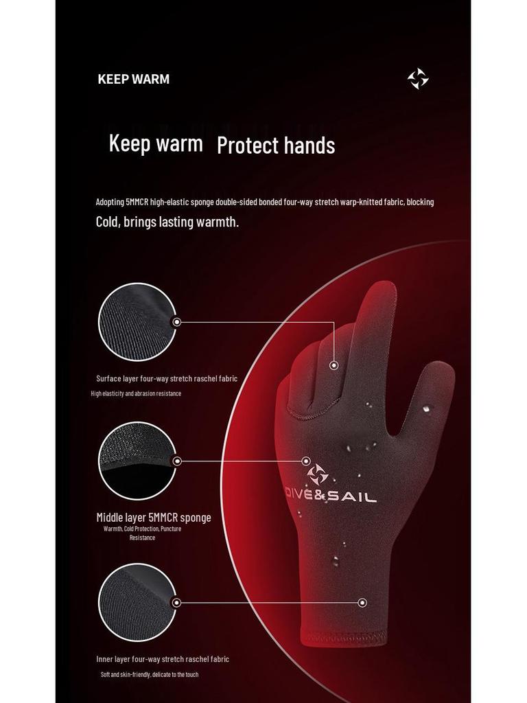 DIVE&SAIL 5MM Diving Gloves: Cold-Proof, Scratch-Resistant for Swimming, Surfing, Fishing, Rescue & Cycling