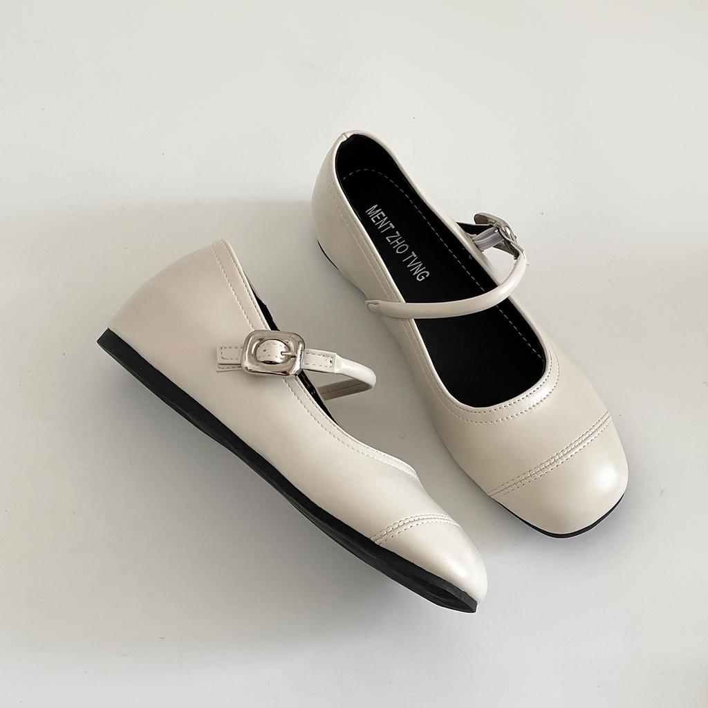 Silver retro square head inner height increase light mouth flat sole single shoes women's summer 2025 new versatile French Mary Jane shoes