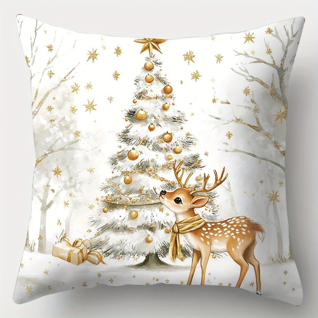 Christmas Decorative Pillows With Deer Snowman Santa Polyester Pillowcase, Sofa Decorative Cushion Cov Headboard Pillow